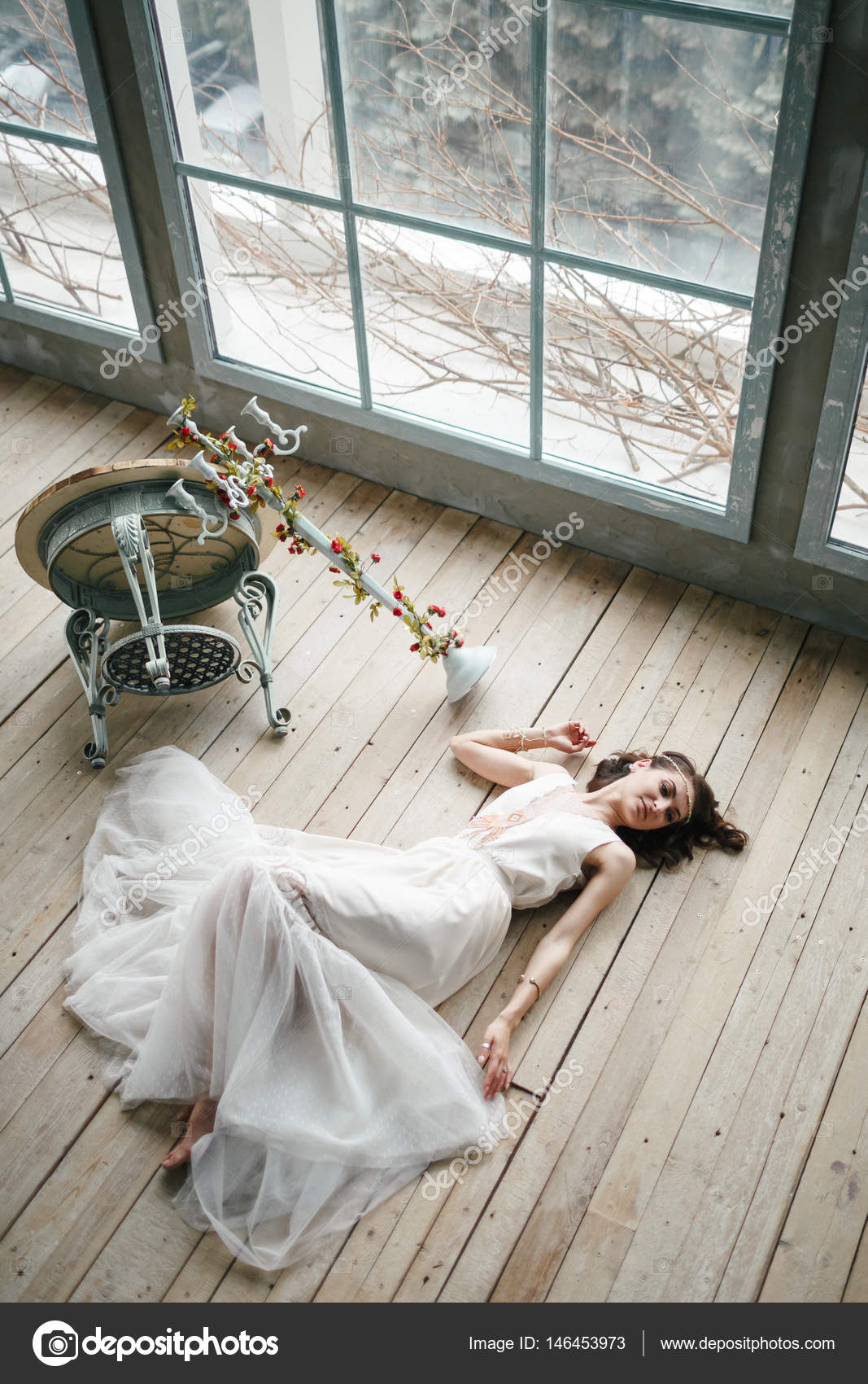 Bride Lying On The Wooden Floor Stock Photo Image By C Vadiuhaps