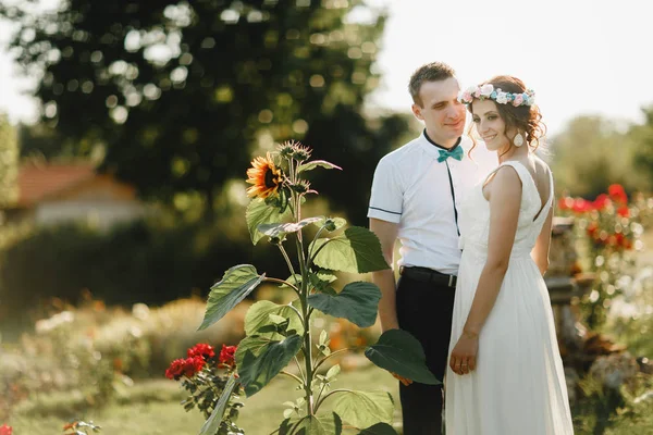 Novio con la novia en un paseo Imagen de stock