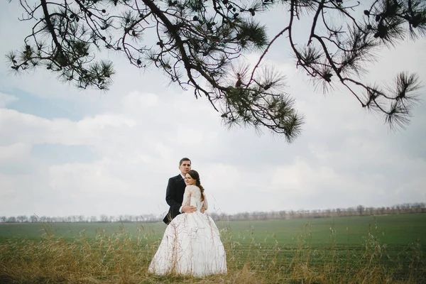 Novio con la novia en un paseo — Foto de Stock