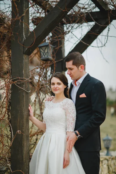 Novio con la novia en un paseo — Foto de Stock