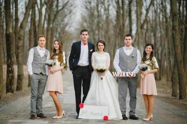 Novio con la novia y los amigos — Foto de Stock