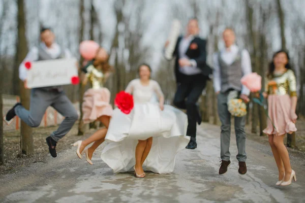 Bruidegom met de bruid en vrienden — Stockfoto