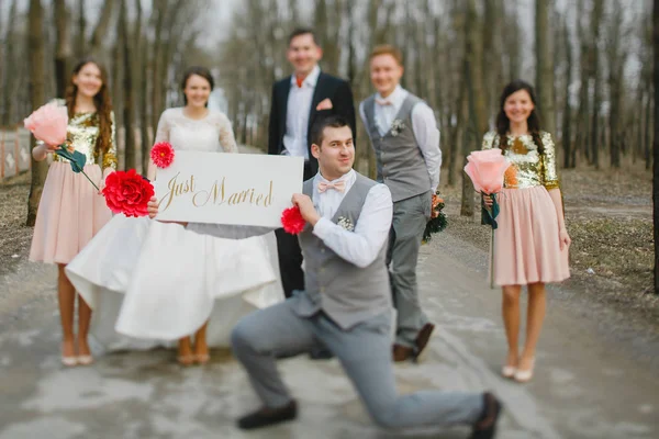 Novio con la novia y los amigos Fotos De Stock Sin Royalties Gratis