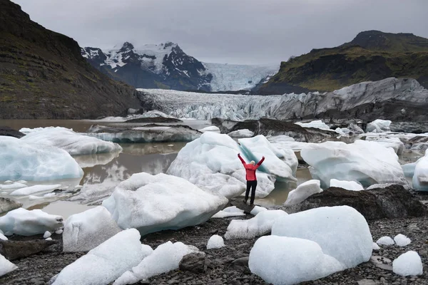 stock image Young woman visiting nature landscape in Iceland glacier