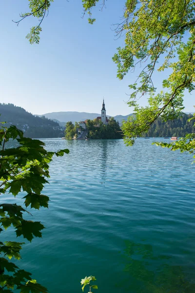 Lake Bled with St. Marys Church of Assumption on small island — Stock Photo, Image