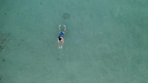 Όμορφη Νεαρή Γυναίκα Που Κολυμπάει Ξαπλωμένη Μια Επιφάνεια Νερού Στον — Αρχείο Βίντεο