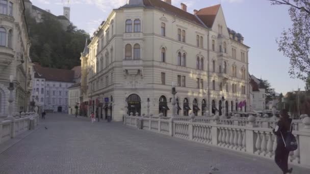 Franciscan Church Annunciation Ljubljana Slovenien Utsikt Över Konserveringsplatsen Ljubljana Center — Stockvideo