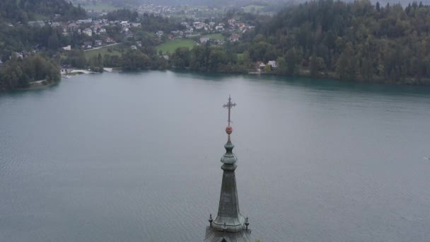 Vista Panorámica Aérea Del Lago Bled Con Famosa Isla Bled — Vídeo de stock