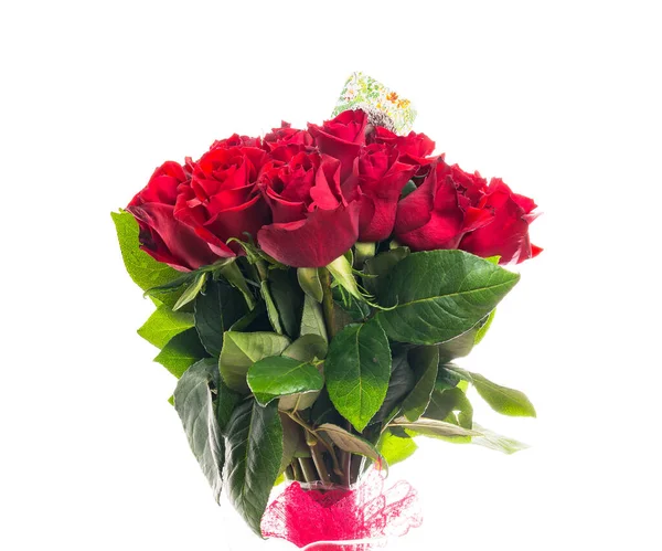 Buchet Flori Colorate Din Trandafiri Roșii Izolate Fundal Alb Closeup — Fotografie, imagine de stoc