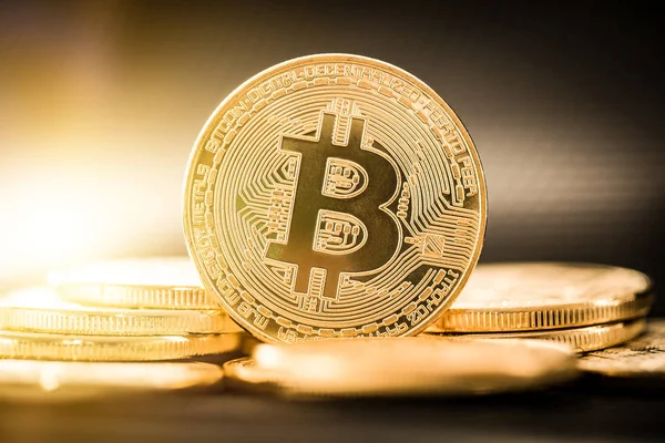 Золота Монета Bitcoin Концепція Криптовалюти Фон Віртуальної Валюти — стокове фото