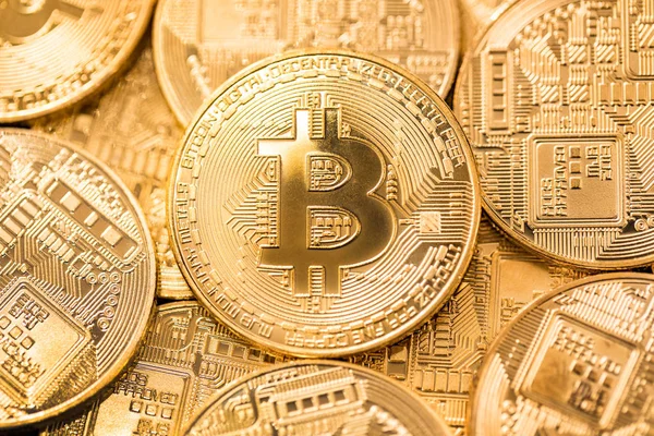 Золота Монета Bitcoin Концепція Криптовалюти Фон Віртуальної Валюти — стокове фото