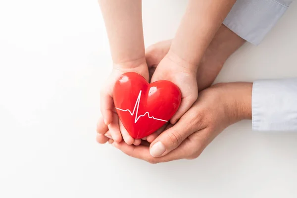 Adult Mother Child Hold Red Heart Hands Concept Charity Health — ストック写真