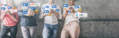 Young people watching a live streaming. Social media concept.