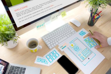 Ux Graphic designer creative sketch planning application process development prototype wireframe for web mobile phone . User experience concept. - Image 