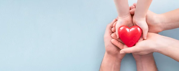 Adulto Madre Padre Hijo Tienen Corazón Rojo Sus Manos Concepto — Foto de Stock