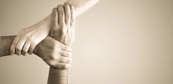 Top View Young People Holding Hands Symbol Concept Unity Teamwork — Stock Photo, Image