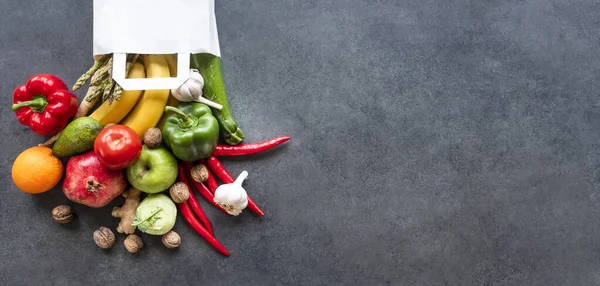 Gezonde Voedselkeuze Fruit Groente Zaden Superfood Bladgroente Grijze Betonnen Achtergrond — Stockfoto