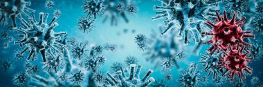 Grip COVID-19 virüs hücresi görüntüsü. Coronavirus Covid 19 salgın salgını geçmişi. Pandemik sağlık riski 3 boyutlu illüstrasyon konsepti.