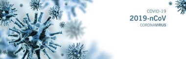 Grip COVID-19 virüs hücresi görüntüsü. Coronavirus Covid 19 salgın salgını geçmişi. Pandemik sağlık riski 3 boyutlu illüstrasyon konsepti.