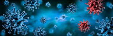 Grip COVID-19 virüs hücresi görüntüsü. Coronavirus Covid 19 salgın salgını geçmişi. Pandemik sağlık riski 3 boyutlu illüstrasyon konsepti.