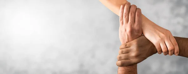 Top View Young People Holding Hands Symbol Concept Unity Teamwork — Stock Photo, Image