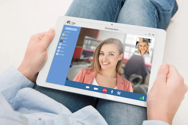Conversa Virtual Com Amigos Colega Usando Videoconferência Aprendizagem Remota Trabalho Imagens Royalty-Free