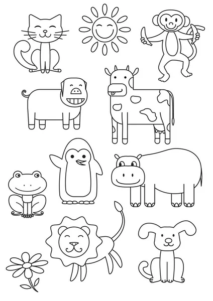 Animales de dibujos animados para colorear libro — Vector de stock