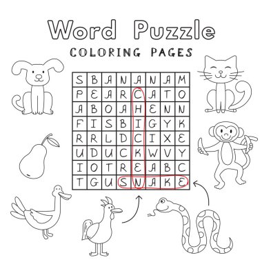 Komik hayvan boyama kitabı Puzzle Word