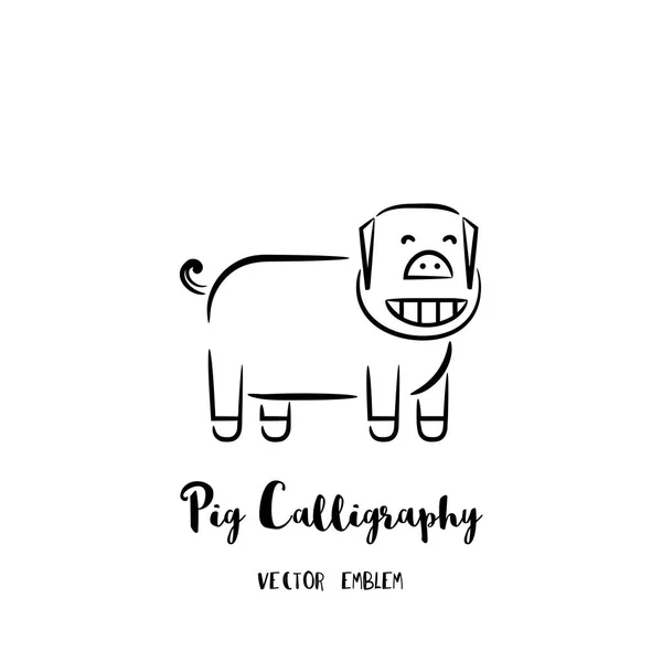 Calligraphie vectorielle du cochon Emblème — Image vectorielle