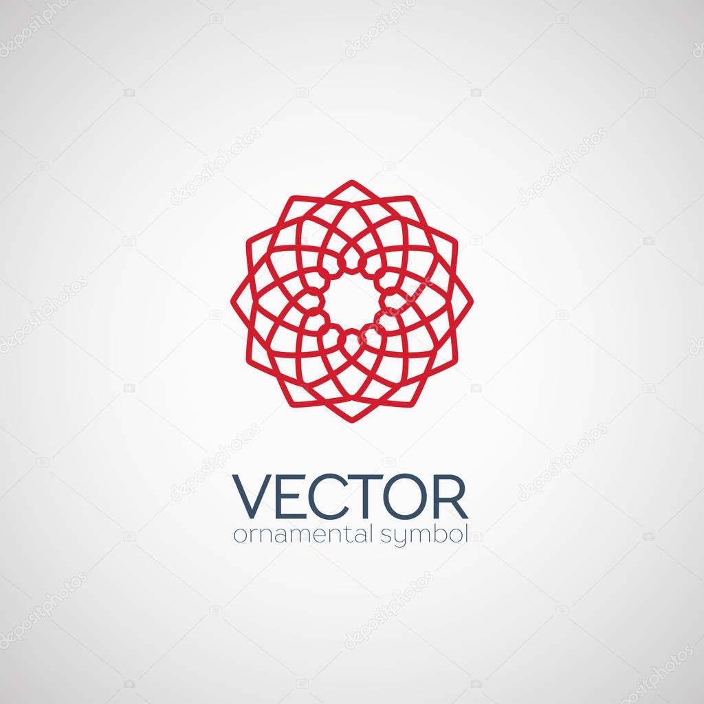 Red circular ornament. Vector geometric symbol or emblem