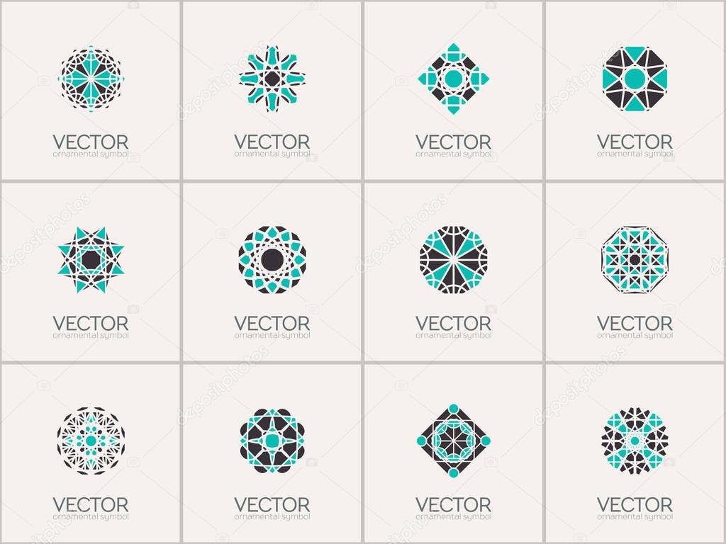 Geometric logo template set. Vector mosaic arabic ornamental symbols