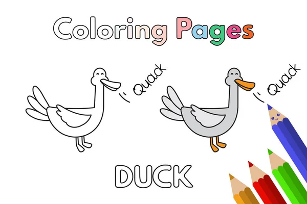 Desenhos animados Pato Colorir Livro — Vetor de Stock