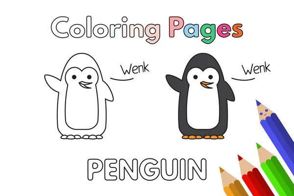 Libro para colorear pingüino de dibujos animados — Vector de stock