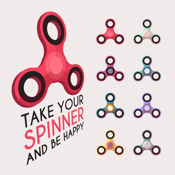 Color mano fidgets spinners vector conjunto plano — Vector de stock