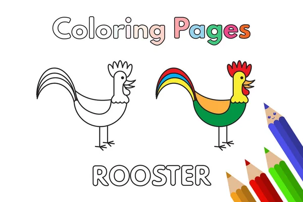 Libro para colorear gallo de dibujos animados — Vector de stock