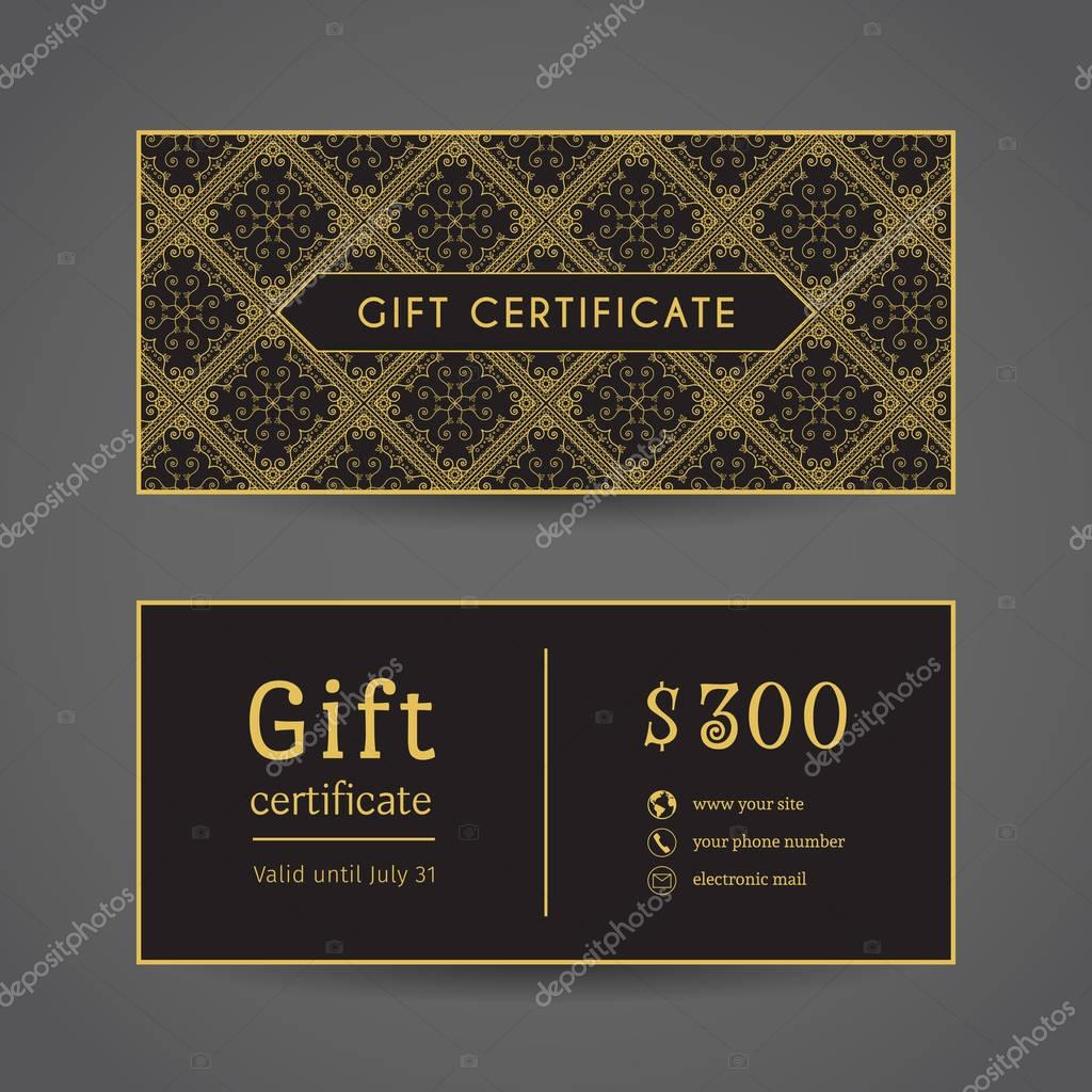 Vintage ornamental gift certificate. Vector editable template include front and back side