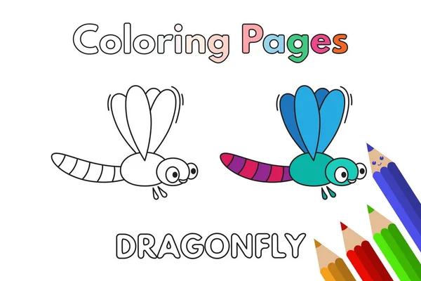 Libro para colorear libélula de dibujos animados — Vector de stock