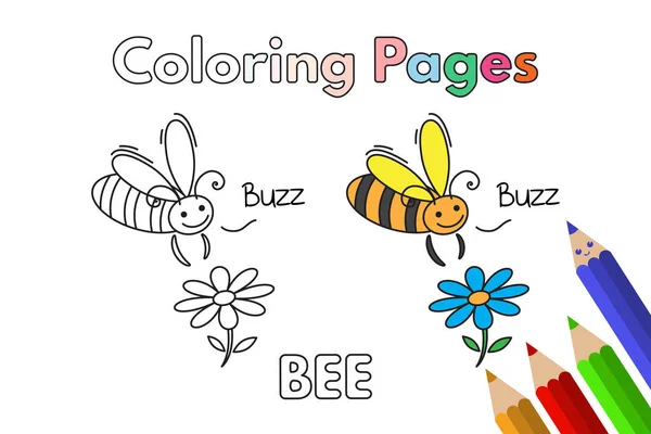 Libro para colorear de abeja de dibujos animados — Vector de stock