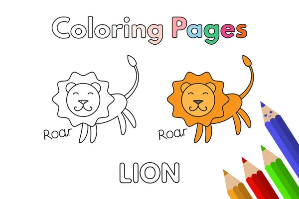 Desenhos animados livro de colorir leão — Vetor de Stock