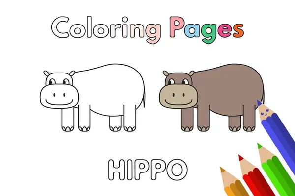 Desenhos animados Hippo Colorir Livro — Vetor de Stock