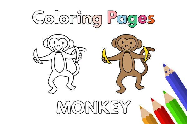 Βιβλίο με σελίδες χρωματισμού κινουμένων σχεδίων μαϊμού — Διανυσματικό Αρχείο