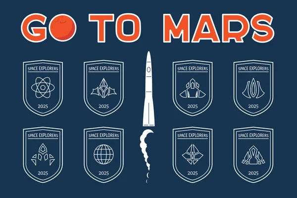 Ga naar Mars vector badges set — Stockvector