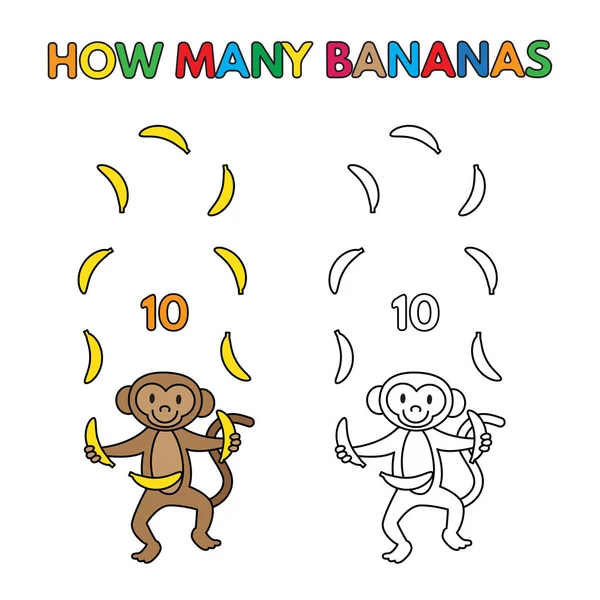 Cartoon Monkey tellen bananen kleurboek — Stockvector
