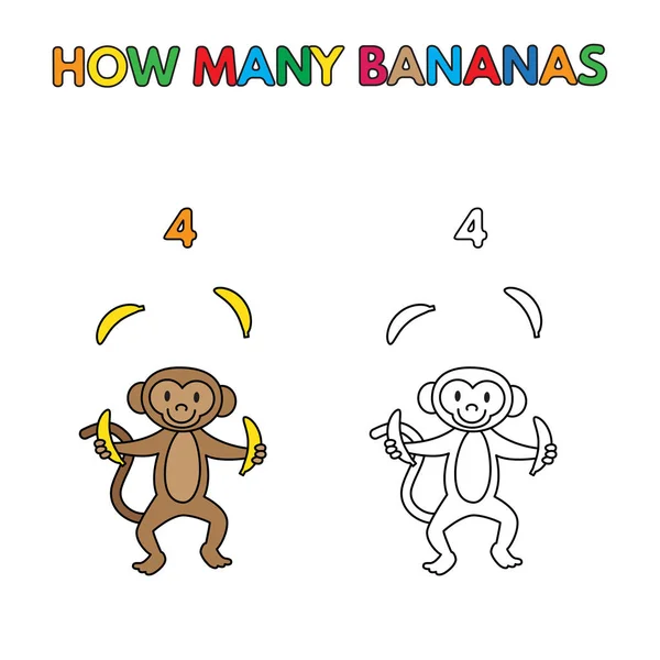 卡通猴子香蕉计数着色书 — 图库矢量图片