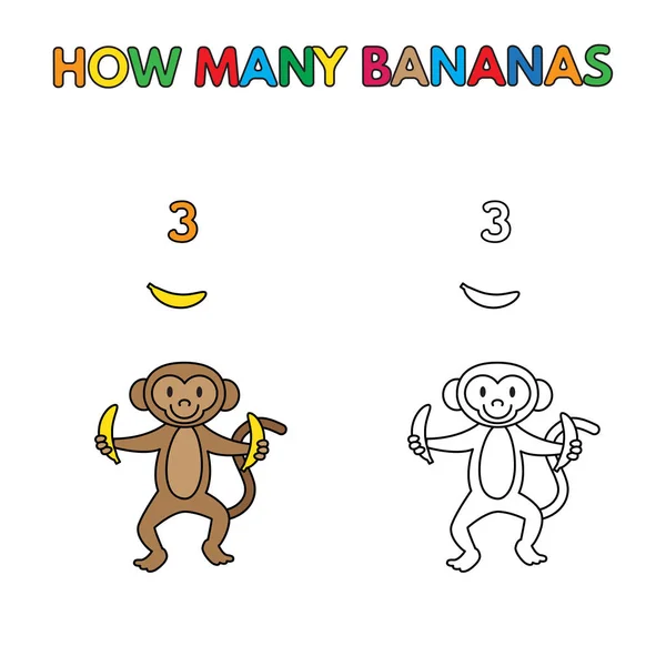 Cartoon Monkey tellen bananen kleurboek — Stockvector