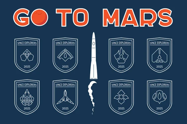 Ga naar Mars vector badges set — Stockvector