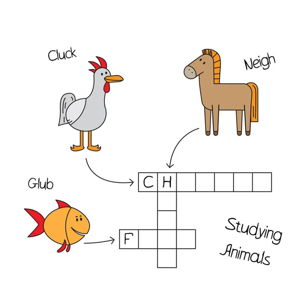 Boerderij dieren kruiswoordpuzzel voor kinderen — Stockvector