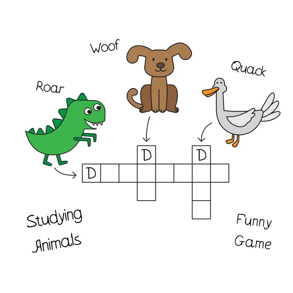 Crucigrama de animales divertidos para niños — Archivo Imágenes Vectoriales
