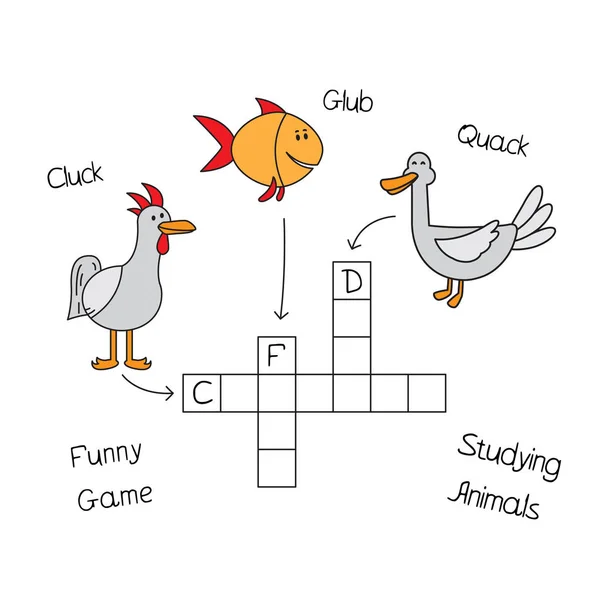 Grappige dieren kruiswoordpuzzel voor kinderen — Stockvector