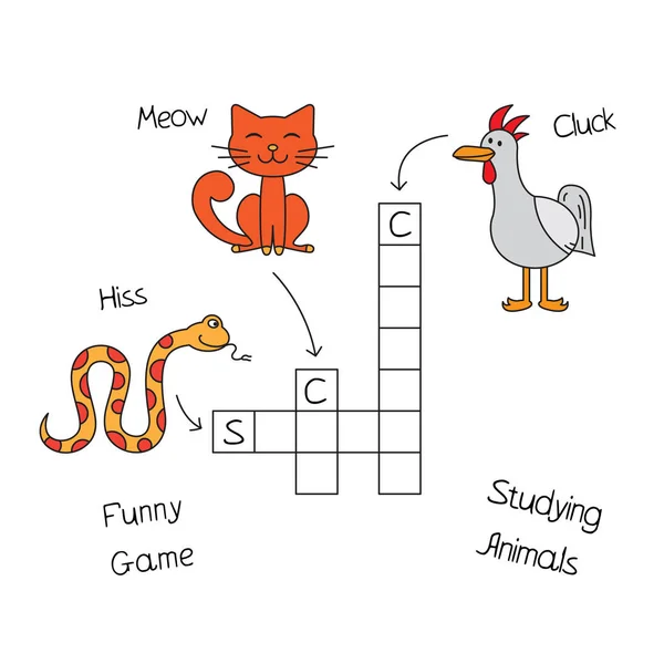 Grappige dieren kruiswoordpuzzel voor kinderen — Stockvector